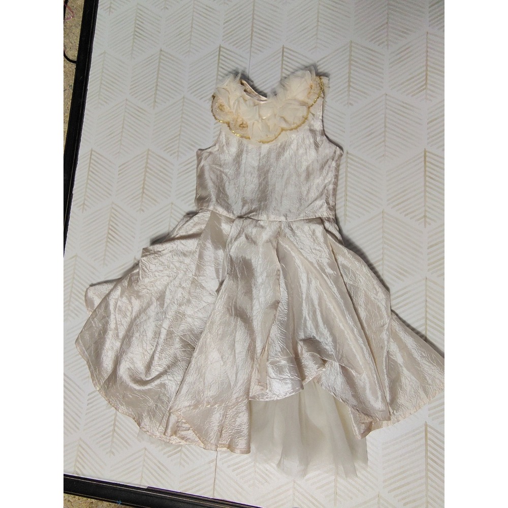 Candy Bean Girls Champagne Gold Crinkle High Low Special Occasion Dress Size 6